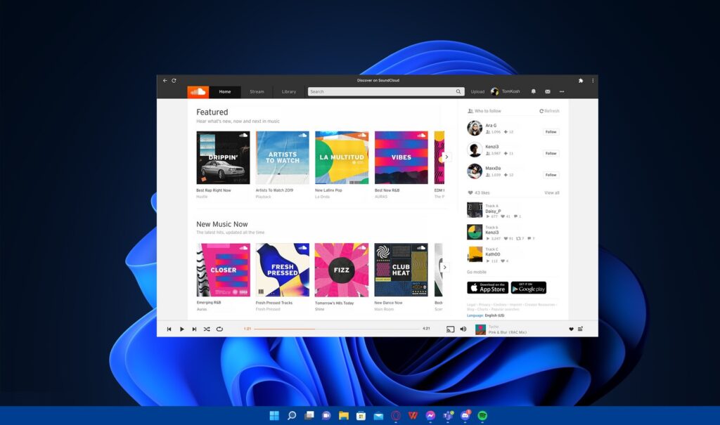 SoundCloud to platforma do dzielenia się muzyką dostępna również w formie aplikacji na system Windows