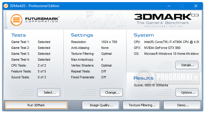 3DMark03 Professional Edition build – Program do testowania wydajności komputera w aplikacjach 3D