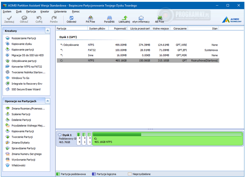 AOMEI Partition Assistant Standard Edition – Program do zarządzania partycjami w systemach Windows