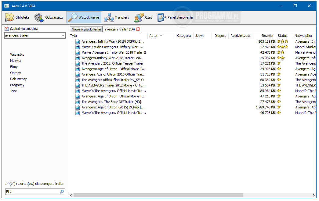 Ares – Darmowy program do wymiany plików w sieci BitTorrent