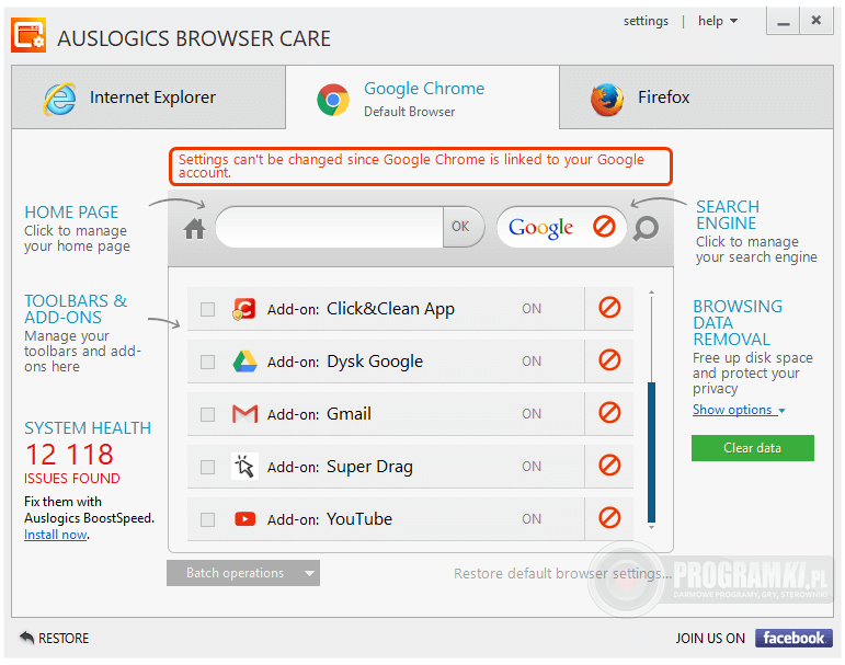 Auslogics Browser Care – Narzędzie do wygodnego zarządzania przeglądarkami stron www