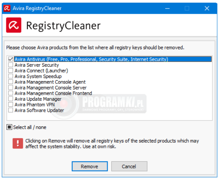 Avira Registry Cleaner – Narzędzie do czyszczenia rejestru pozostałości po oprogramowaniu Avira