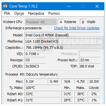 Core Temp – Program monitorujący temperaturę procesora