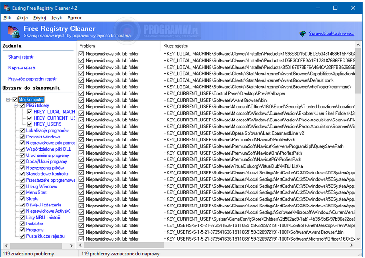 Eusing Free Registry Cleaner – Narzędzie do naprawy rejestru systemów Windows