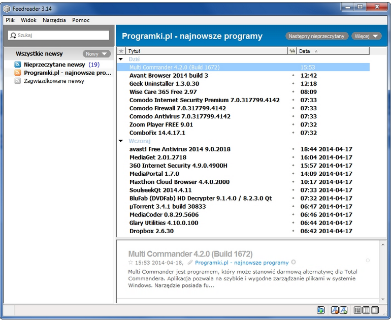 FeedReader – Program do pobierania nagłówków wiadomości z kanałów RSS