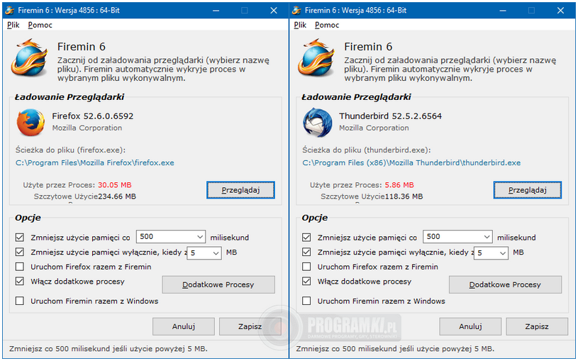 Firemin – Narzędzie do usprawnienia działania przeglądarek Firefox, SeaMonkey i klienta poczty Thunderbird