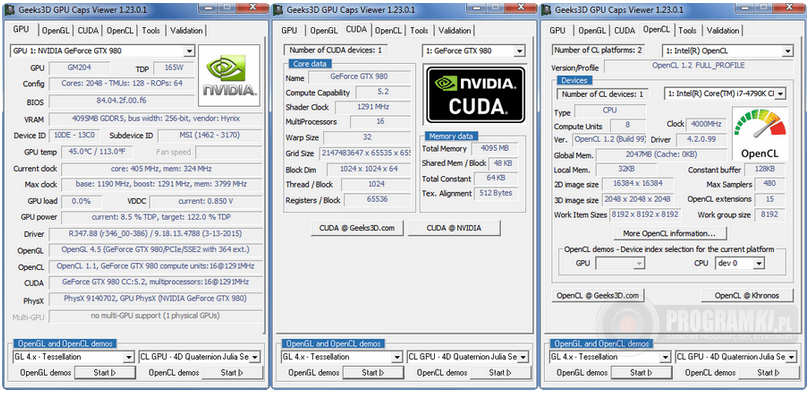 GPU Caps Viewer – Program wyświetlający informacje o karcie graficznej i testujący jej wydajność