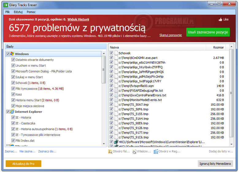 Glary Tracks Eraser – Narzędzie do usuwania śladów aktywności użytkownika na komputerze i w Internecie