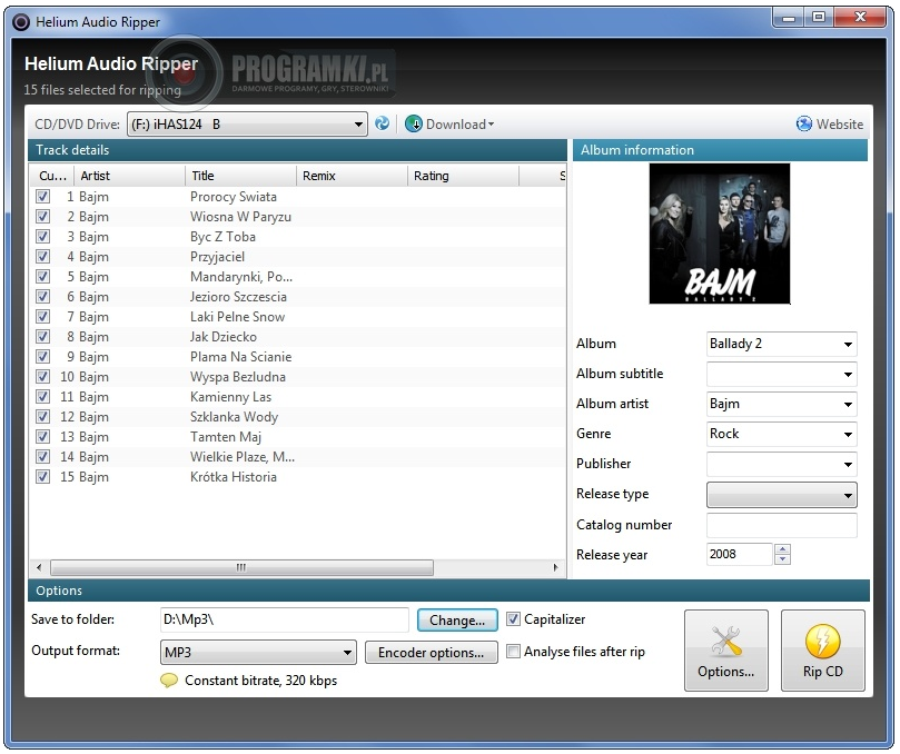 Helium Audio Ripper – Prosty program do zgrywania płyt audio na dysk