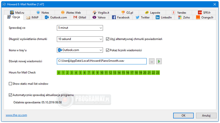 Howard E-Mail Notifier – Program do powiadamiania o nowych e-mailach i wiadomościach z portali społecznościowych
