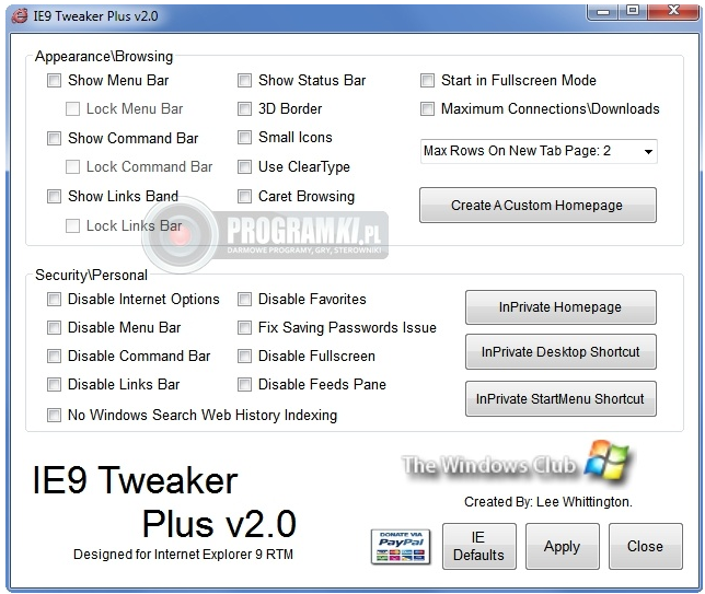 IE9 Tweaker Plus – Program do modyfikacji ustawień przeglądarki Internet Explorer 9