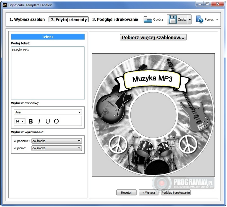 LightScribe Template Labeler – Drukowanie tekstu i grafik na płytach CD i DVD z obsługą LightScribe