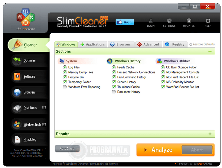SlimCleaner Free – Bezpłatne narzędzie do czyszczenia systemu Windows