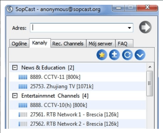 SopCast – Darmowy program do odbioru transmisji audio i wideo