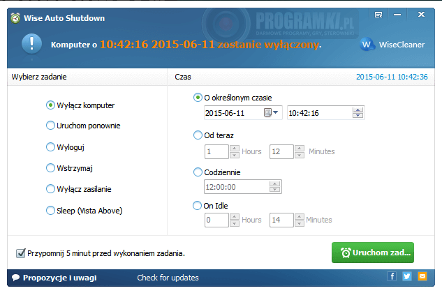 Wise Auto Shutdown – Proste narzędzie do automatycznego wyłączania i uruchamiania komputera