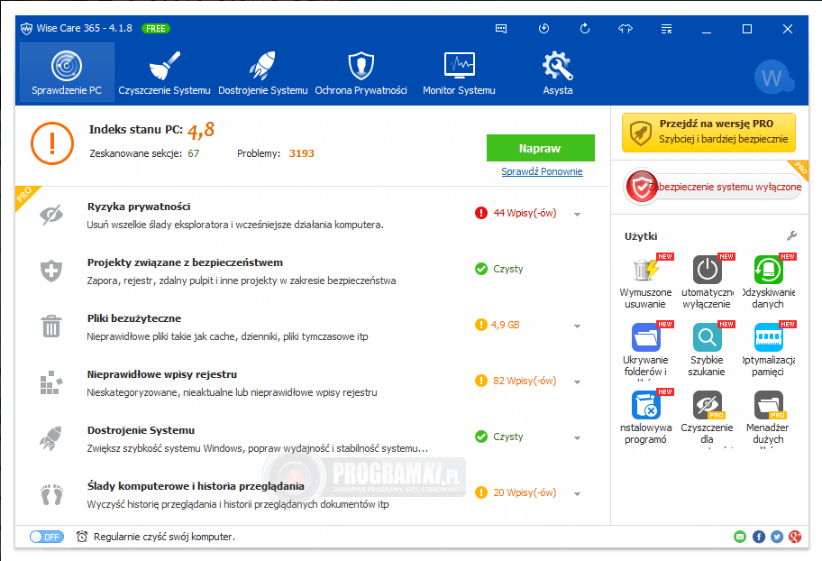 Wise Care 365 Free – Darmowe narzędzie do optymalizacji i czyszczenia systemu Windows