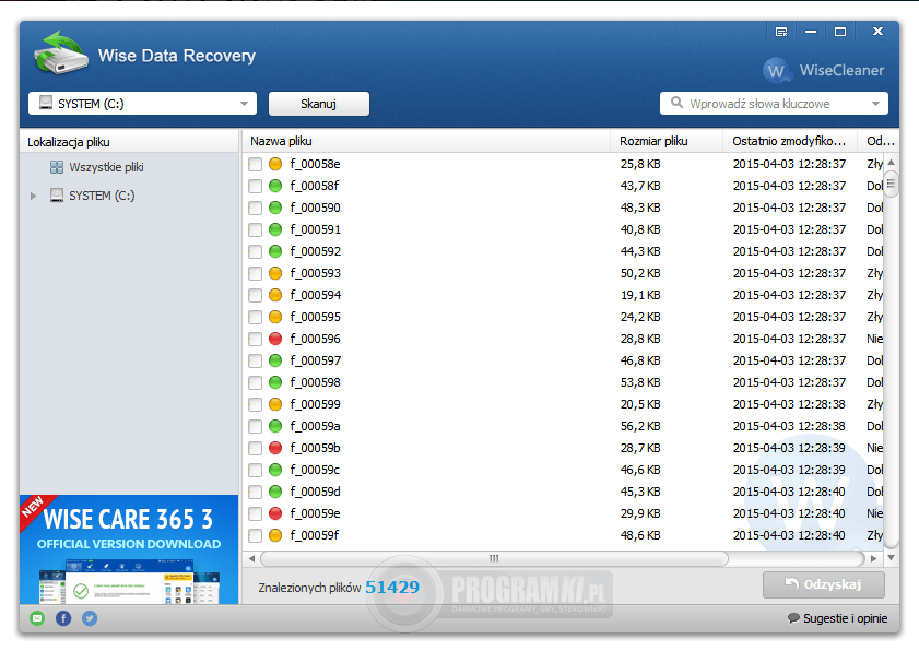 Wise Data Recovery – Program do odzyskiwania przypadkowo skasowanych plików