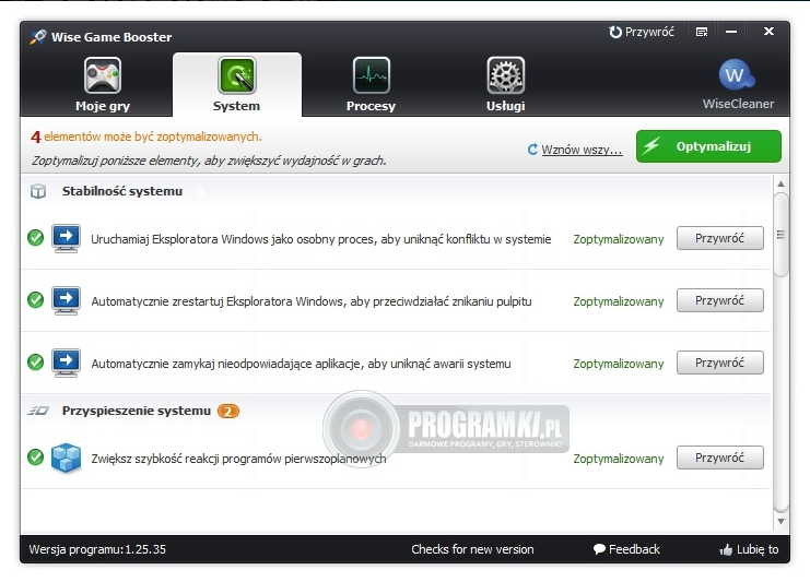 Wise Game Booster – Program do zoptymalizowania pracy systemu Windows i wydajności gier 3D