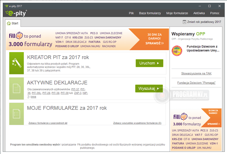 e-pity 2017 – Program do wypełniania i wysyłania deklaracji podatkowych za rok 2017