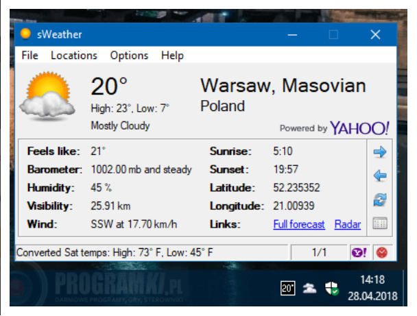 sWeather – Program wyświetlający dane o pogodzie dla dowolnego miejsca na świecie