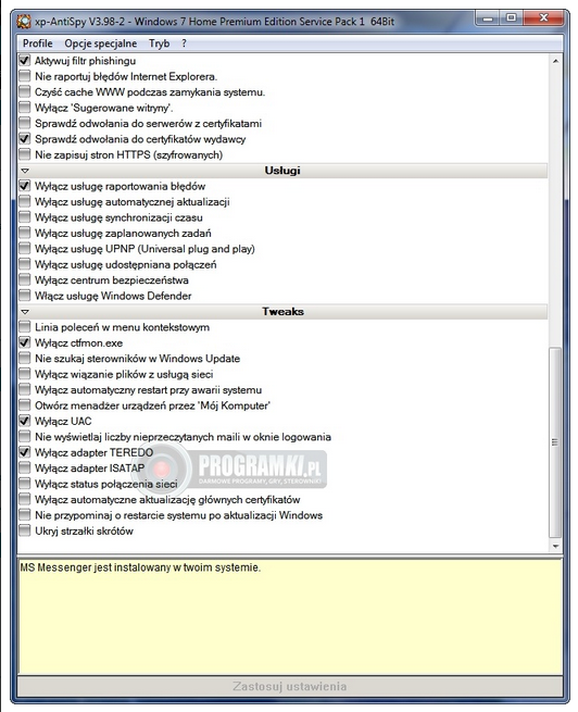 xp-AntiSpy – Program do zwiększenia prywatności użytkownika systemu Windows