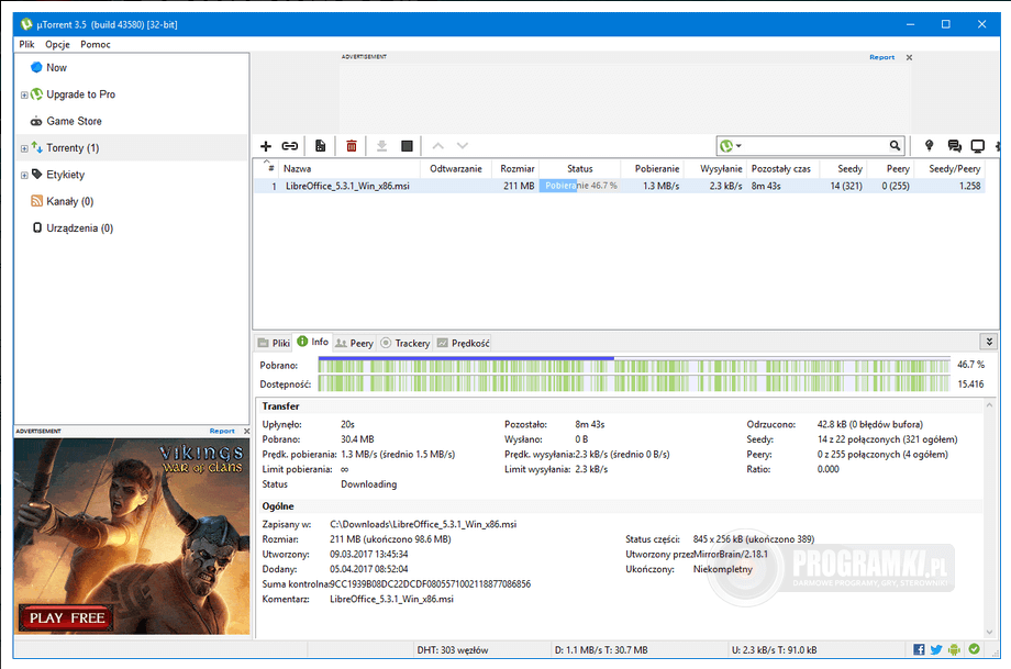 µTorrent – Program do wymiany plików w sieci BitTorrent