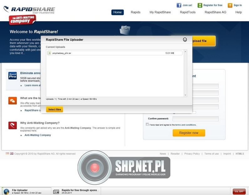 RapidShare - jak ściągać i wysyłać pliki?